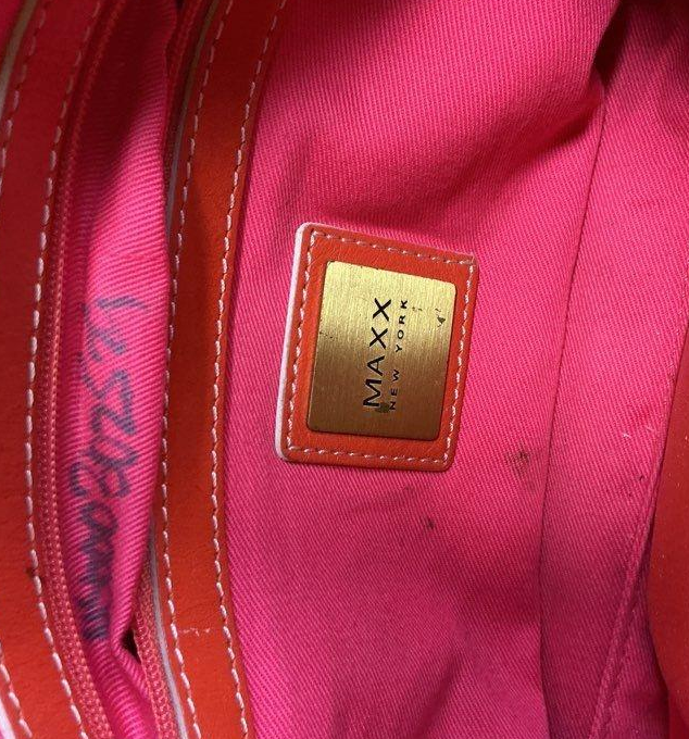 Maxx New York Tangerine Leather Shoulder Bag with Gold-Tone Buckle Accent
