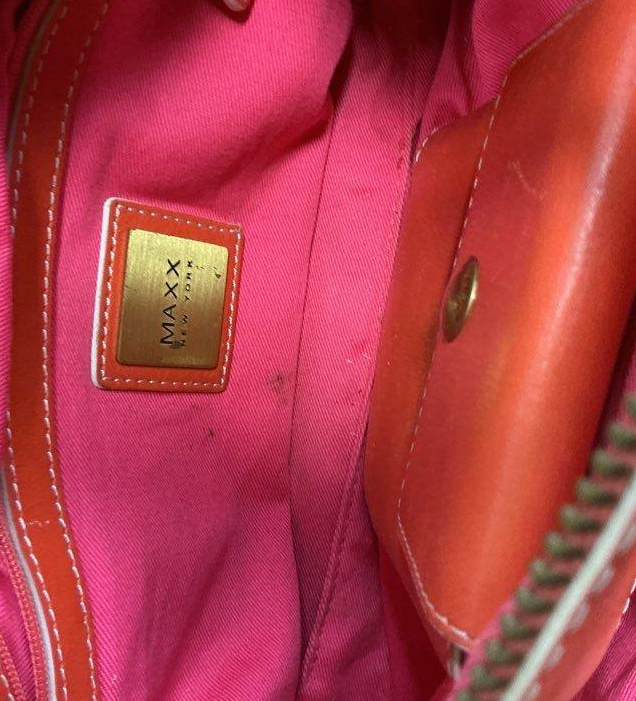 Maxx New York Tangerine Leather Shoulder Bag with Gold-Tone Buckle Accent