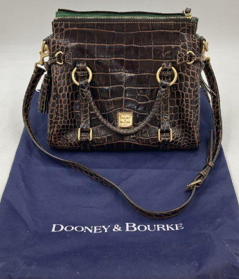 Dooney & Bourke Croco Embossed Leather Satchel Brown Crossbody Shoulder Bag