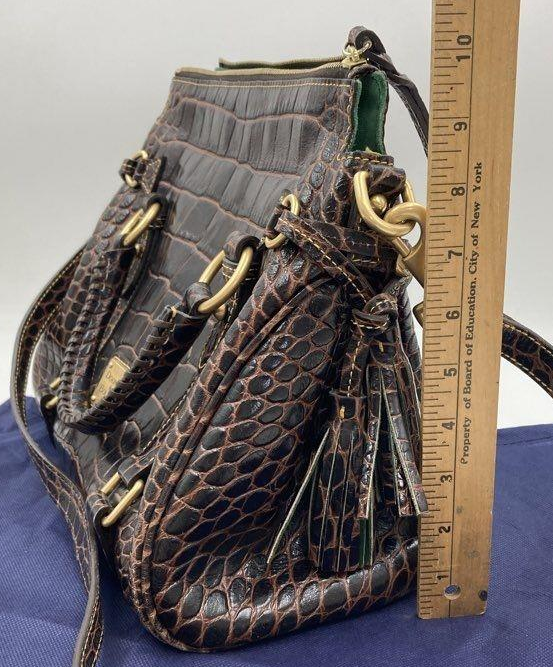 Dooney & Bourke Croco Embossed Leather Satchel Brown Crossbody Shoulder Bag