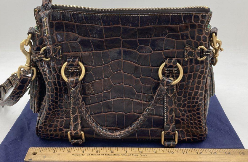 Dooney & Bourke Croco Embossed Leather Satchel Brown Crossbody Shoulder Bag
