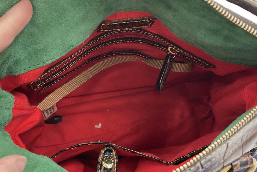 Dooney & Bourke Croco Embossed Leather Satchel Brown Crossbody Shoulder Bag