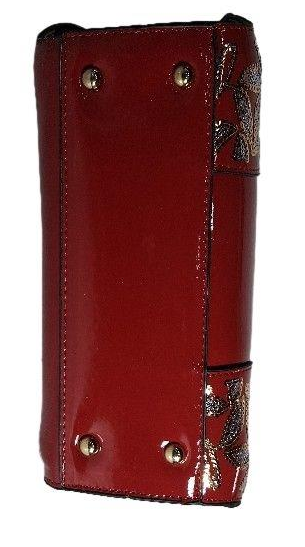 Pianne Red Patent Shoulder Bag with Floral Embellished Side Panels