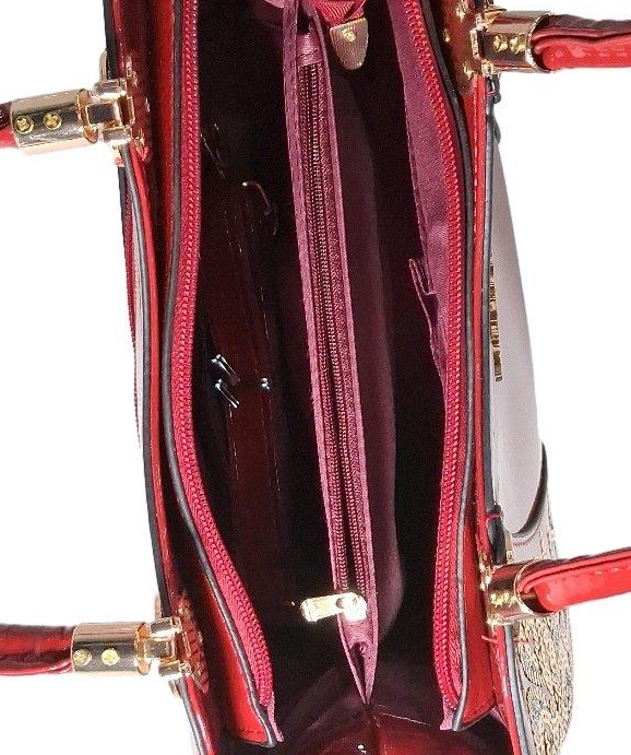 Pianne Red Patent Shoulder Bag with Floral Embellished Side Panels