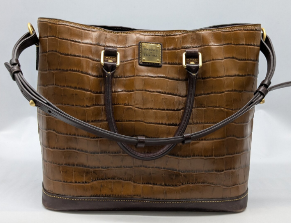 Dooney & Bourke Tan Croc Embossed Leather Tote with Brown Trim