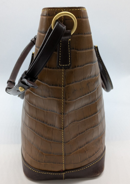 Dooney & Bourke Tan Croc Embossed Leather Tote with Brown Trim