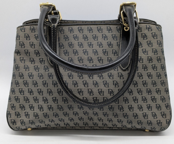 Dooney & Bourke Gray Navy Monogram Satchel with Wristlet and Card Case