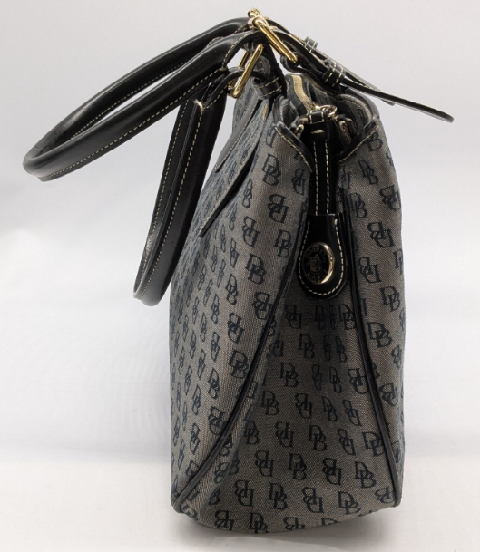 Dooney & Bourke Gray Navy Monogram Satchel with Wristlet and Card Case