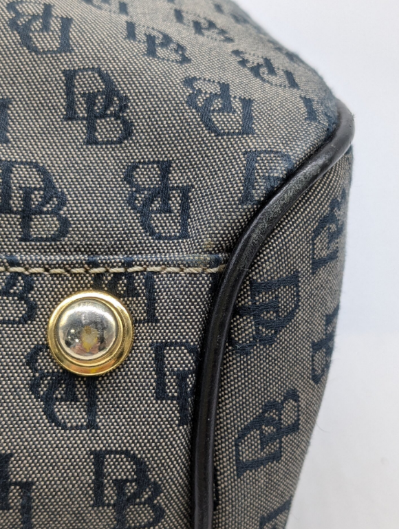 Dooney & Bourke Gray Navy Monogram Satchel with Wristlet and Card Case