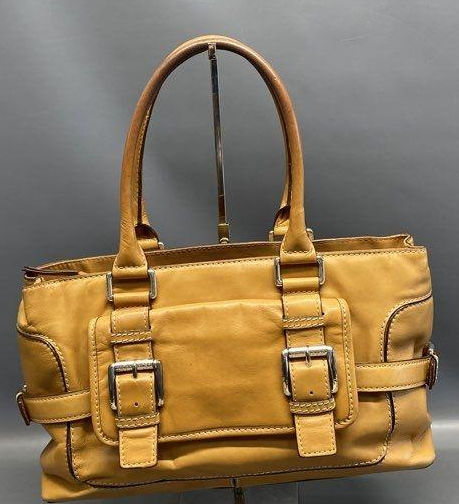 Michael Kors Tan Leather Double Buckle Pocket Satchel Bag