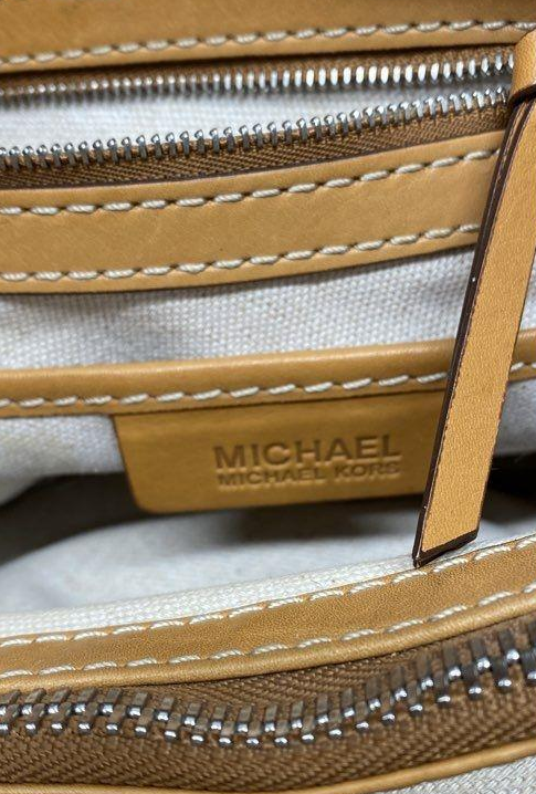 Michael Kors Tan Leather Double Buckle Pocket Satchel Bag