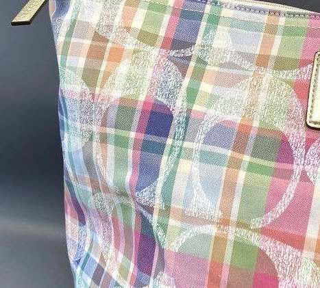 Coach Signature Pastel Check Canvas Packable Oversized Weekender Tote