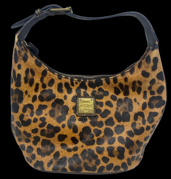 Dooney and Bourke Animal Print Coated Cotton Hobo Bag with Leather Trim