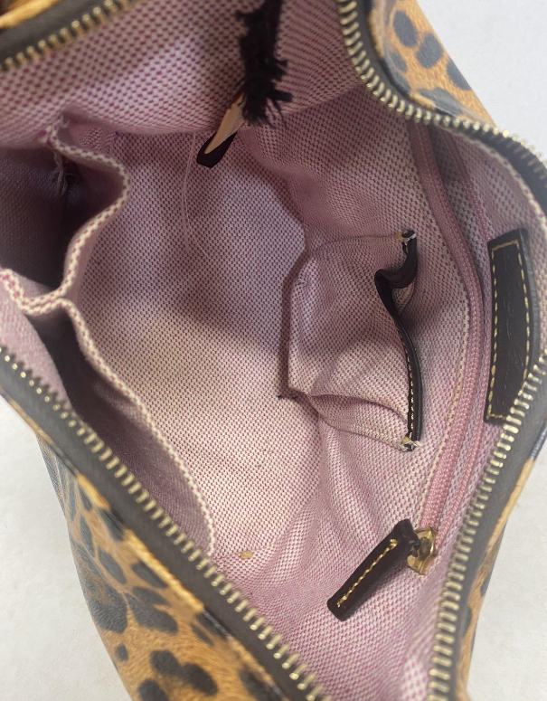 Dooney and Bourke Animal Print Coated Cotton Hobo Bag with Leather Trim