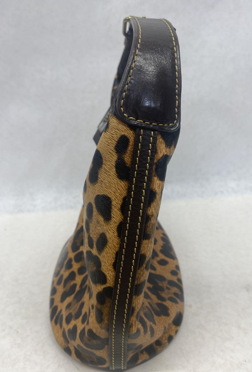 Dooney and Bourke Animal Print Coated Cotton Hobo Bag with Leather Trim