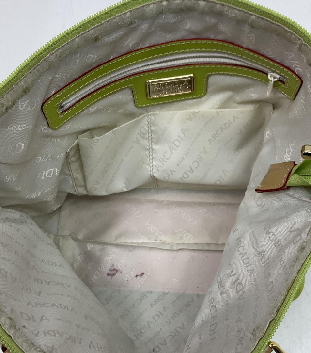 Arcadia Lime Green Patent Leather Embossed Handbag | Structured Shoulder Bag