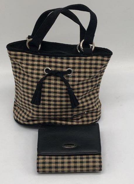 Kate Spade Green Striped Canvas Medium Tote Bag with Brown Leather Handles