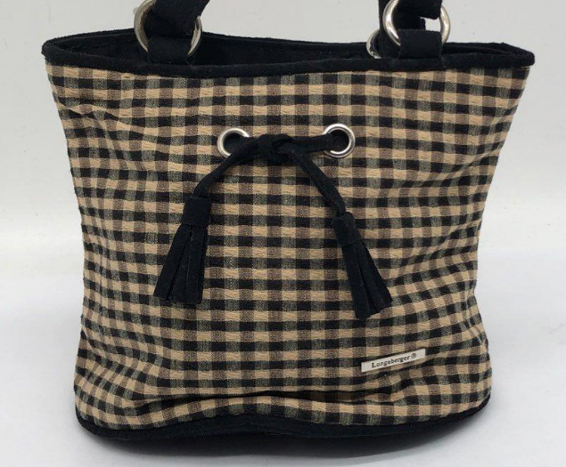 Longaberger Black and Brown Check Mini Bucket Purse with Matching Wallet Set