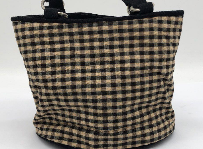Longaberger Black and Brown Check Mini Bucket Purse with Matching Wallet Set