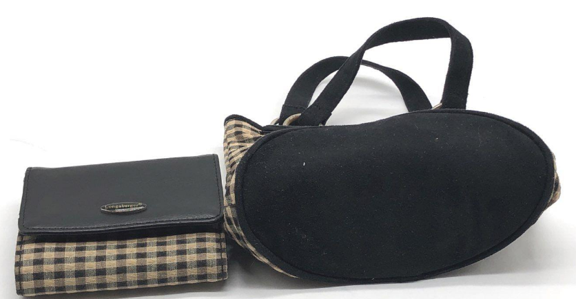 Longaberger Black and Brown Check Mini Bucket Purse with Matching Wallet Set