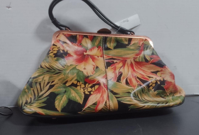 Patricia Nash Tropical Floral Leather Satchel Bag Macellara Oval Frame Purse