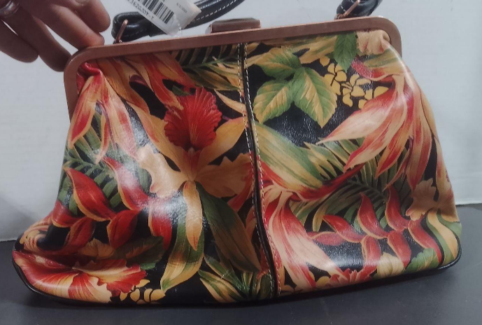 Patricia Nash Tropical Floral Leather Satchel Bag Macellara Oval Frame Purse