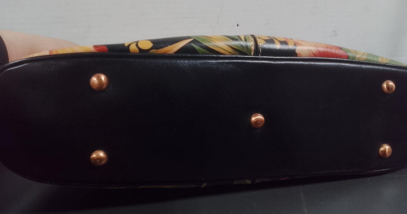 Patricia Nash Tropical Floral Leather Satchel Bag Macellara Oval Frame Purse