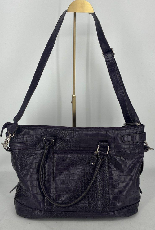 Bueno Deep Purple Croc Embossed Tote Shoulder Bag