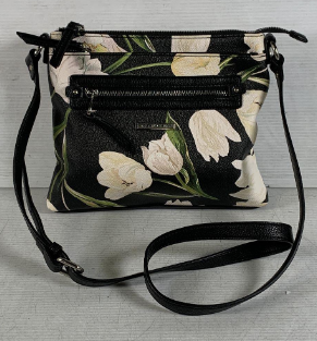 Buchman Black and White Floral Crossbody Bag with Adjustable Strap