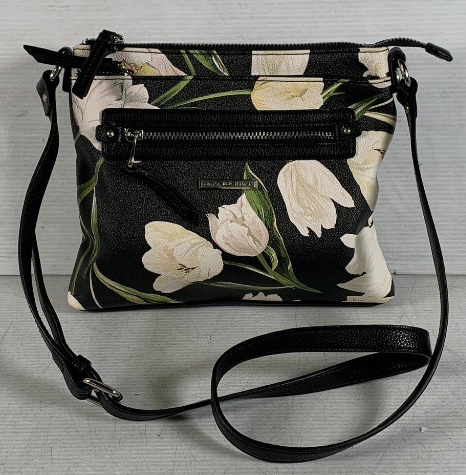 Buchman Black and White Floral Crossbody Bag with Adjustable Strap