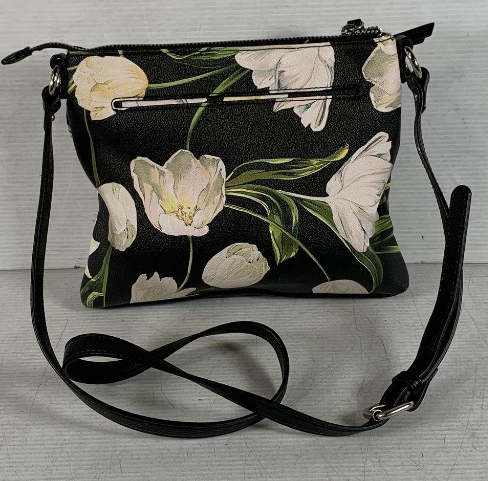 Buchman Black and White Floral Crossbody Bag with Adjustable Strap
