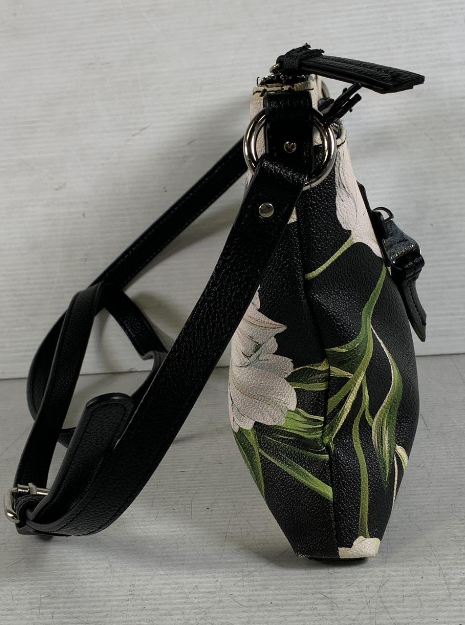 Buchman Black and White Floral Crossbody Bag with Adjustable Strap