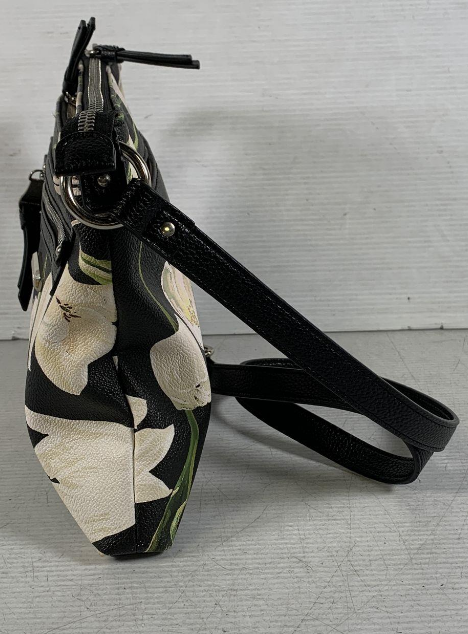 Buchman Black and White Floral Crossbody Bag with Adjustable Strap