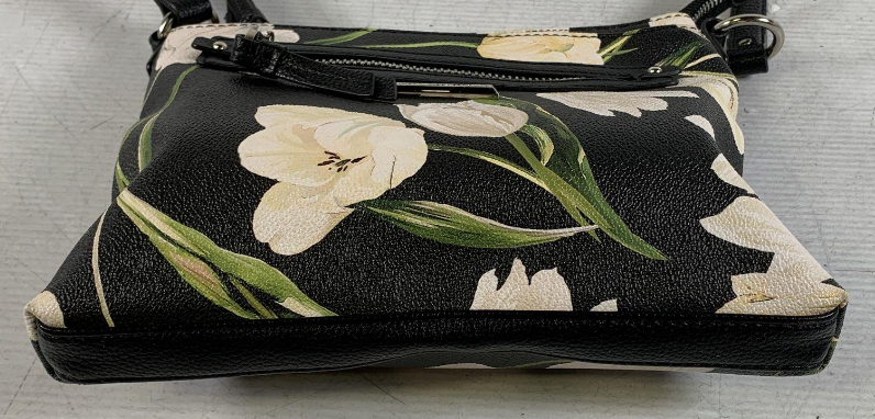 Buchman Black and White Floral Crossbody Bag with Adjustable Strap