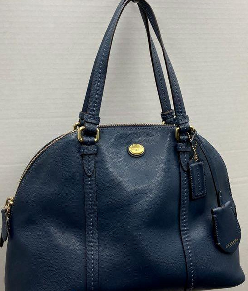 (SOLD) Coach Peyton Dora Navy Leather Dome Satchel Bag F25671