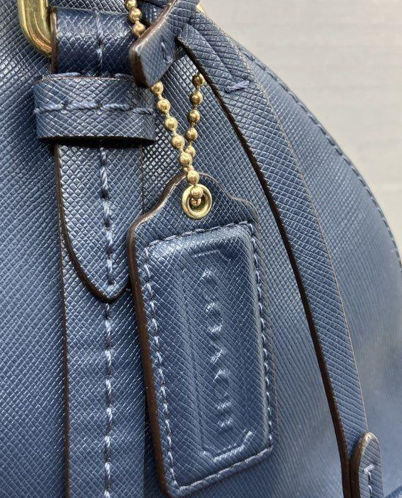 (SOLD) Coach Peyton Dora Navy Leather Dome Satchel Bag F25671