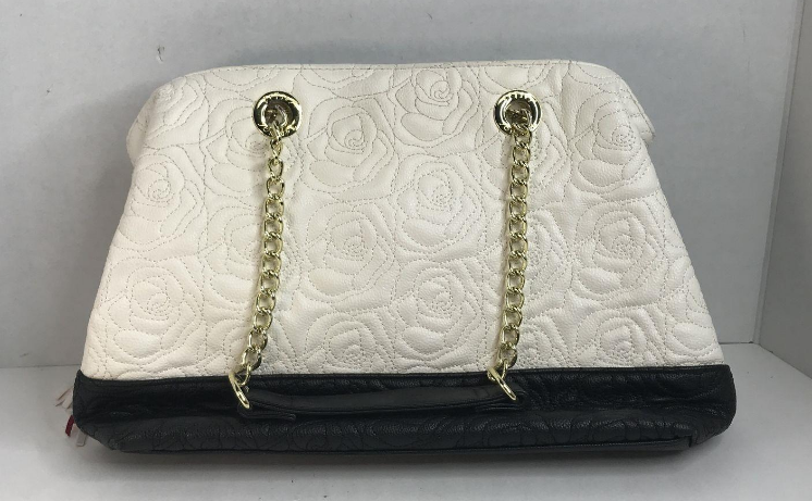 Betsey Johnson White Quilted Rose Shoulder Bag with Tassel Charm