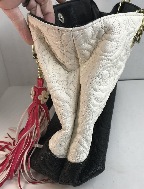 Betsey Johnson White Quilted Rose Shoulder Bag with Tassel Charm