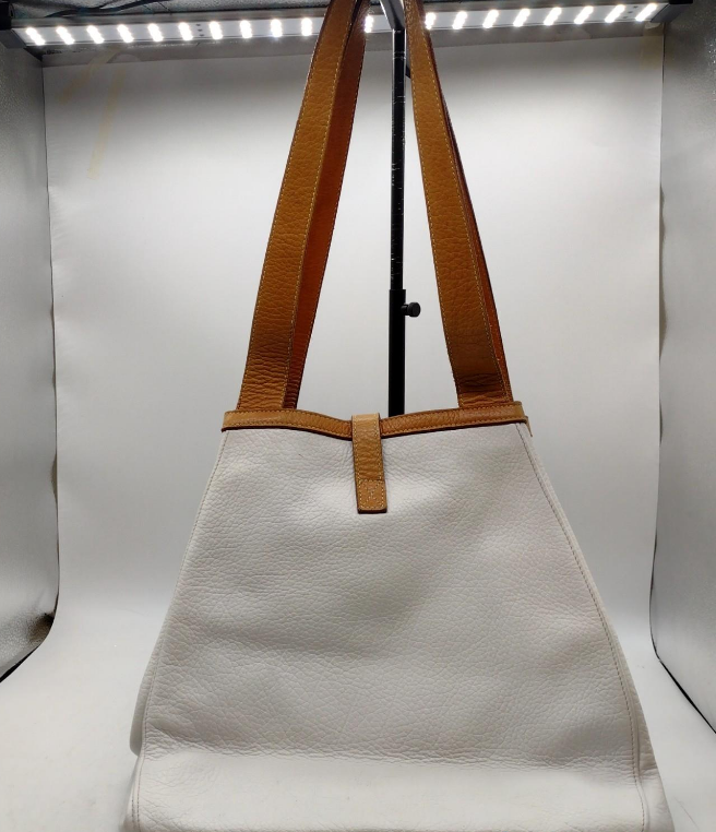 La Tour Eiffel White Leather Shoulder Bag with Tan Trim