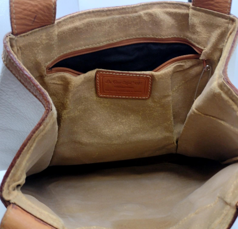 La Tour Eiffel White Leather Shoulder Bag with Tan Trim