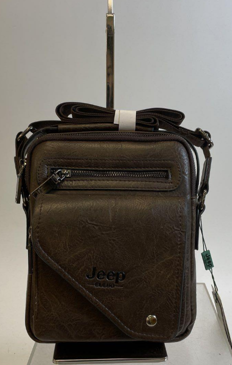Jeep Brown Leather Crossbody Bag with Front Zip Pocket New with Tags
