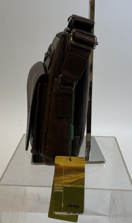 Jeep Brown Leather Crossbody Bag with Front Zip Pocket New with Tags