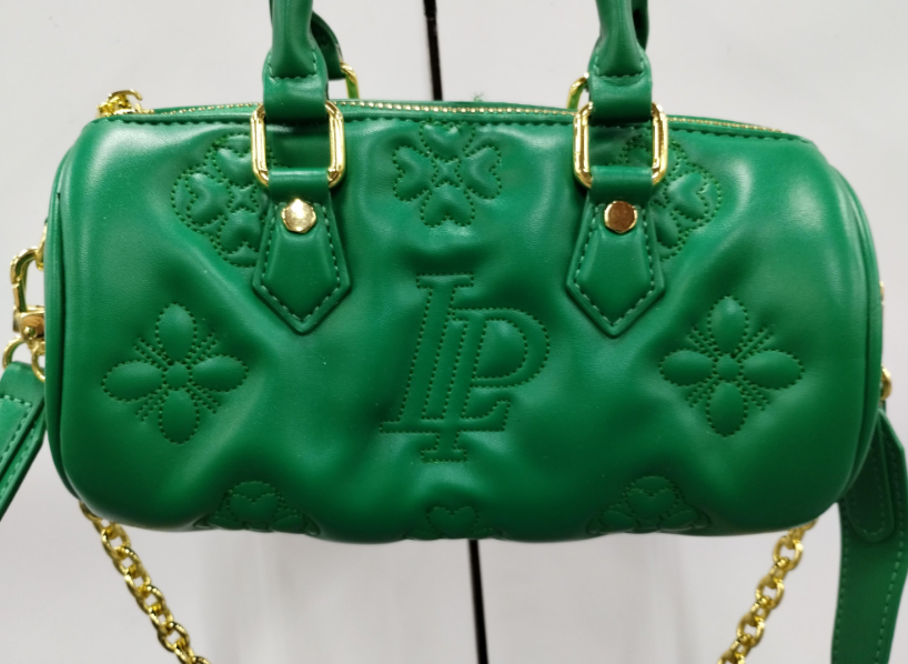Louis Philippe Emerald Green Embossed Mini Satchel with Gold Hardware
