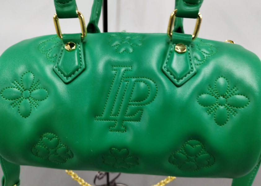 Louis Philippe Emerald Green Embossed Mini Satchel with Gold Hardware