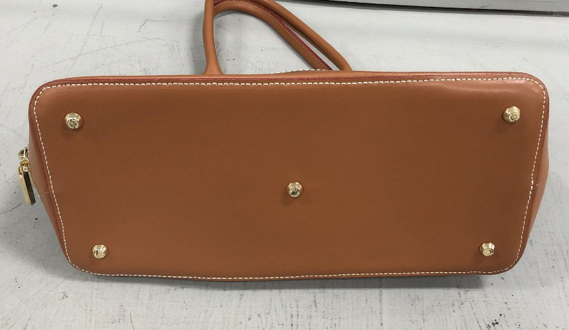 Arcadia Dark Green Patent Leather Embossed Satchel with Brown Trim
