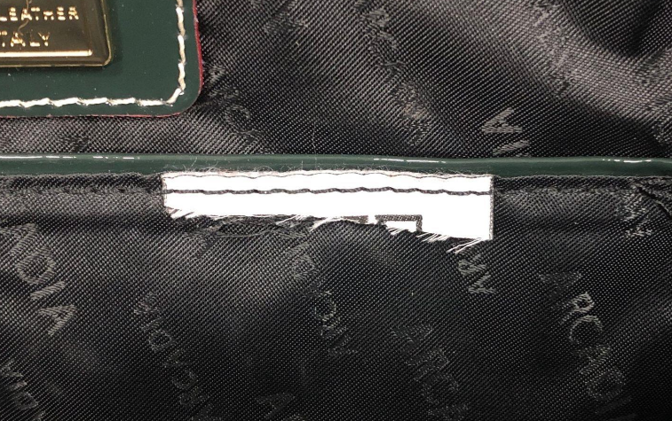 Arcadia Dark Green Patent Leather Embossed Satchel with Brown Trim