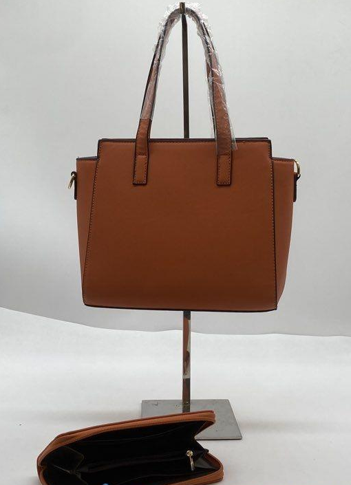 Montana West Cognac Orange Structured Tote Bag with Matching Wallet Set