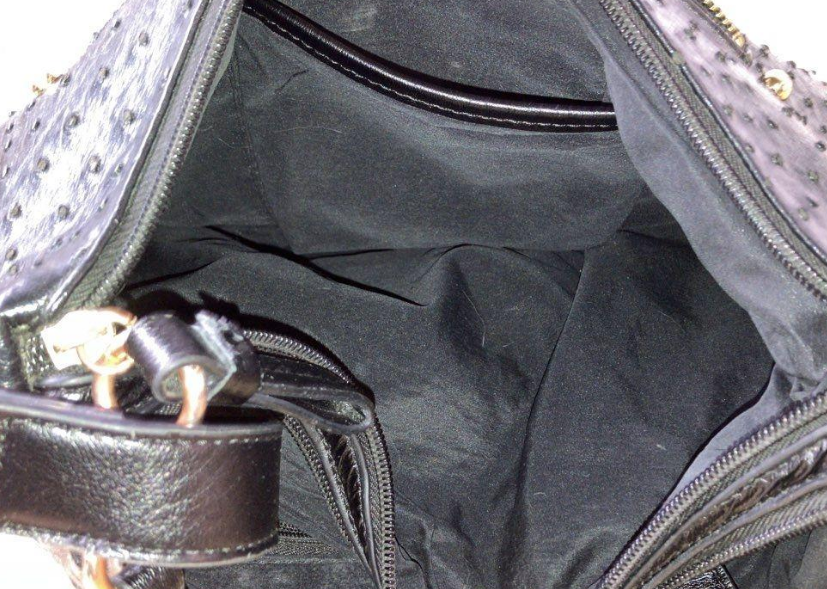 Giani Bernini Black Ostrich Embossed Hobo Handbag with Gold Hardware