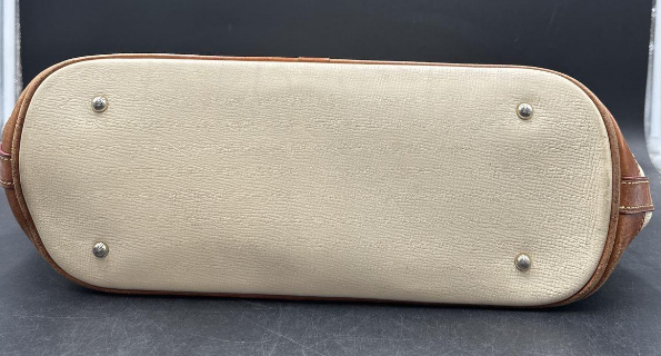 Vintage Dooney & Bourke White and Tan Leather Tassel Tote Bag