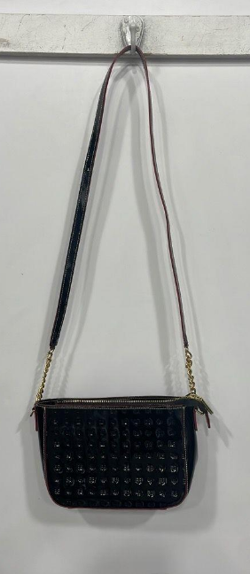Arcadia Black Patent Leather Embossed Shoulder Bag
